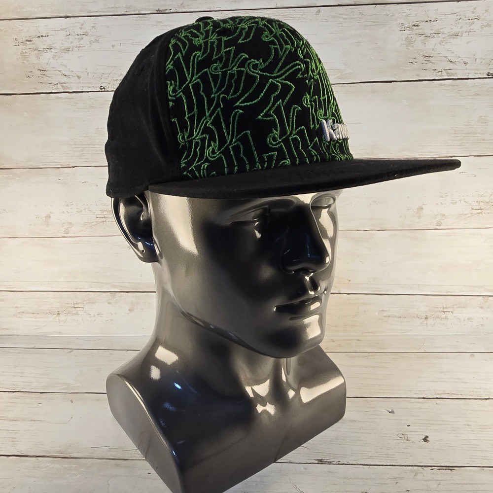 Kawasaki Genuine Accessories Hat Black Green Embroidered M/L Fitted Flat Brim